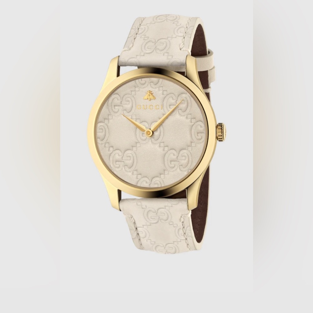 Gucci Beige and Gold GG Embossed Leather Watch